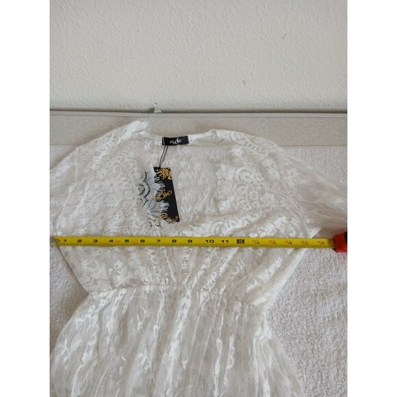 Elegant White and Blue Lace Maxi Dress - Picture 8 of 13